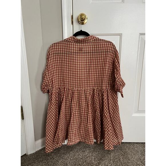 Hannes Roether Collared Red and Cream Plaid Cottage Peasant Blouse - Picture 3 of 6